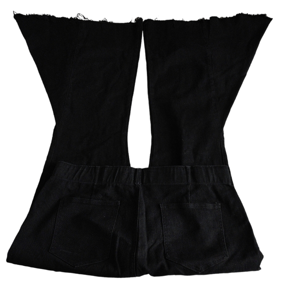 L&B Lucky & Blessed 3X Flare Black Pullon Stretch Waist Distressed Hem Jeans - Picture 3 of 17